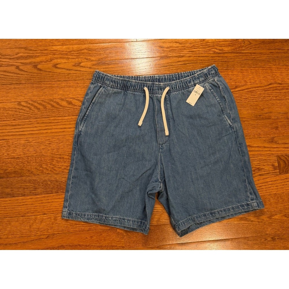 New Gap Denim Shorts Men Medium Blue Elastic Waist Drawstring Pockets Casual 7"
